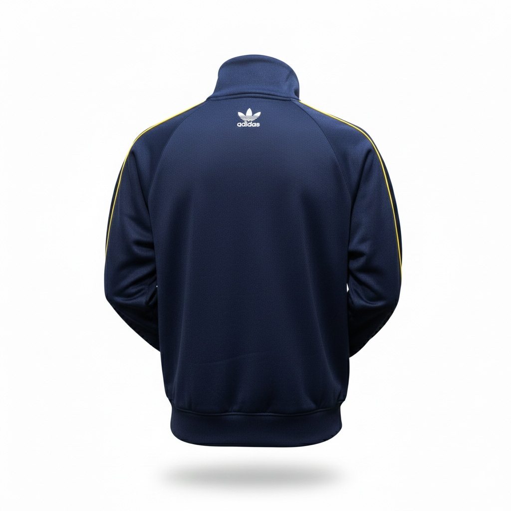 trefoil retro | jaket tracktop adidas biru dongker garis kuning old school vibe trefoil retro | jaket tracktop adidas biru dongker garis kuning old school vibe