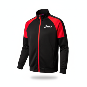 performance gear | jaket tracktop asics hitam merah active sportswear
